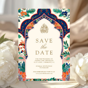 Persian Floral Inlay Cream Muslim Wedding Save The Date