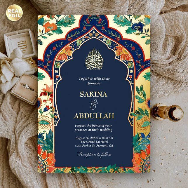 Persian Floral Inlay Navy Blue Muslim Wedding Gold (Creator Uploaded)