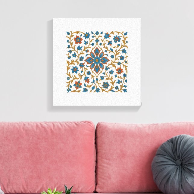 Persian Floral Ornament Stretched Canvas Print (Insitu(LivingRoom))