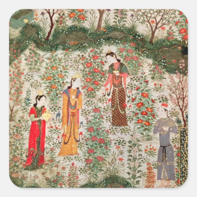 Persian Garden, 15th century (w/c on paper) Square Sticker (Front)