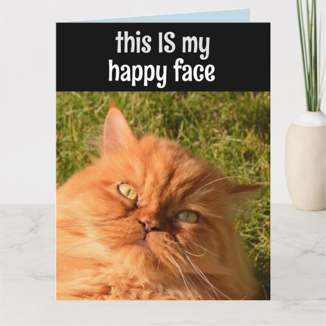PERSIAN GINGER CAT FUNNY HAPPY FACE BIRTHDAY CARD (Front)