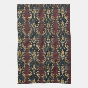 Persian Gold Damask Noir Pattern (1) Tea Towel