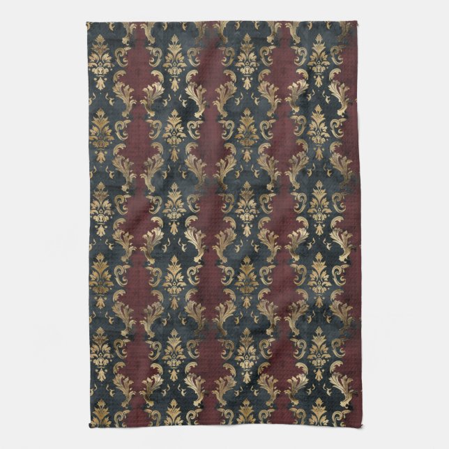 Persian Gold Damask Noir Pattern (1) Tea Towel (Vertical)