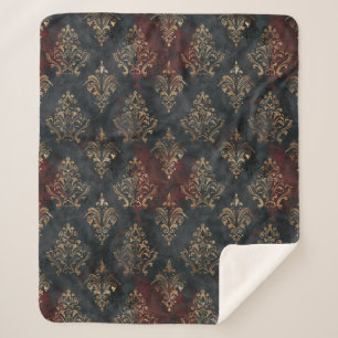 Persian Gold Damask Noir Pattern (2) Sherpa Blanket
