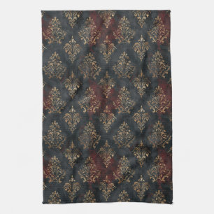 Persian Gold Damask Noir Pattern (2) Tea Towel
