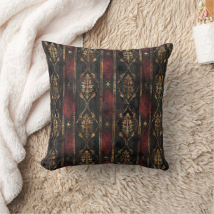 Persian Gold Damask Noir Pattern (3) Cushion