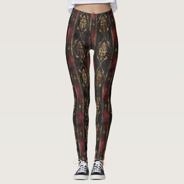 Persian Gold Damask Noir Pattern (3) Leggings (Front)