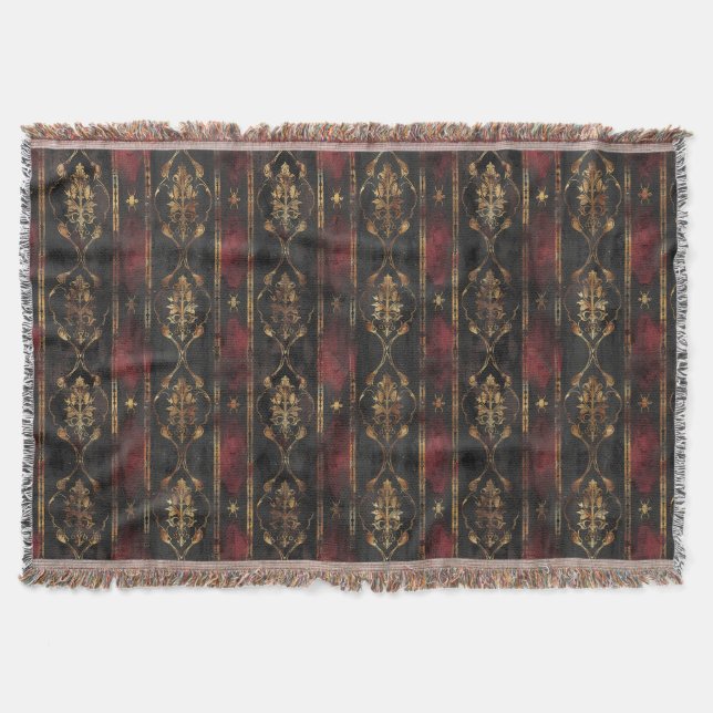 Persian Gold Damask Noir Pattern (3) Throw Blanket (Front)