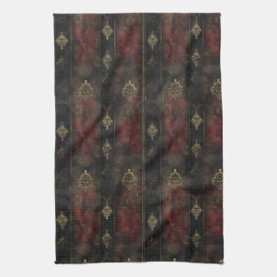 Persian Gold Damask Noir Pattern (4) Tea Towel