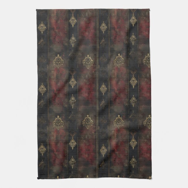 Persian Gold Damask Noir Pattern (4) Tea Towel (Vertical)