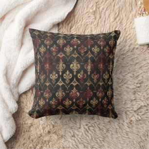 Persian Gold Damask Noir Pattern (5) Cushion