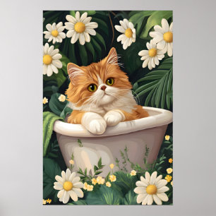 Persian In Bathtub Poster, Funny Cat Poster