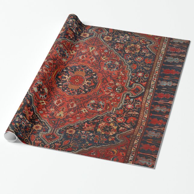 Persian Joshan Red Rusty Blue  Wrapping Paper (Unrolled)