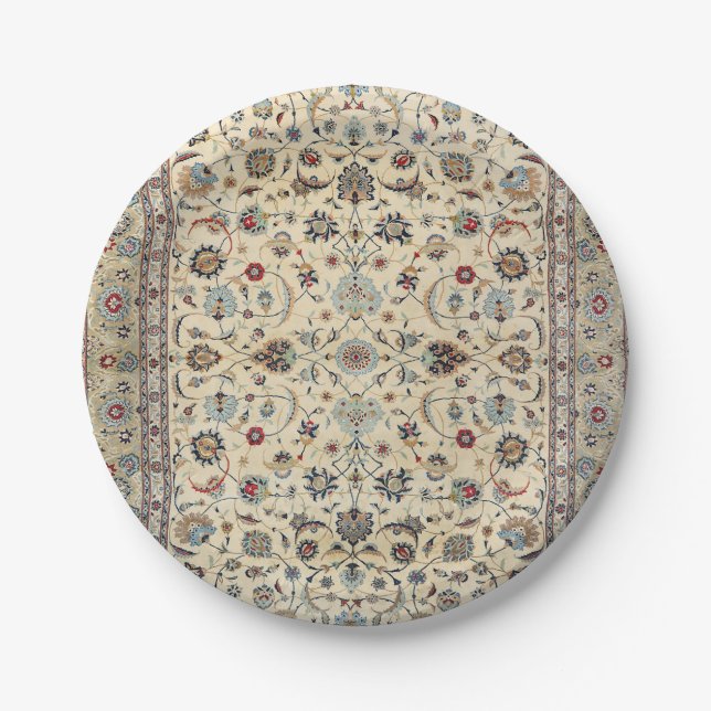Persian Kashan Dusty Baby Blue  Paper Plate (Front)