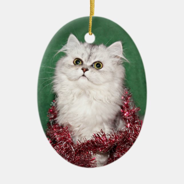 Persian kitten Christmas Ceramic Tree Decoration (Front)