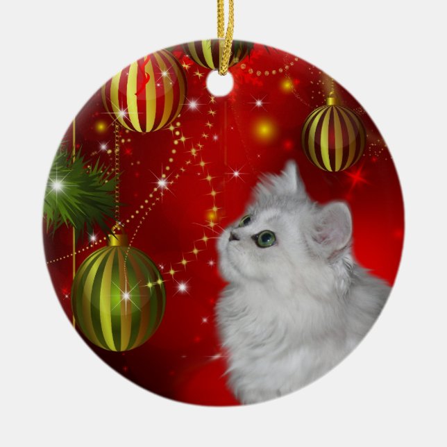 Persian kitten Christmas Ceramic Tree Decoration (Front)