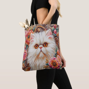 Persian Kitten Flowers, Floral Delight Persian Cat Tote Bag