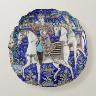Persian Knights Sky Blue White    Round Cushion
