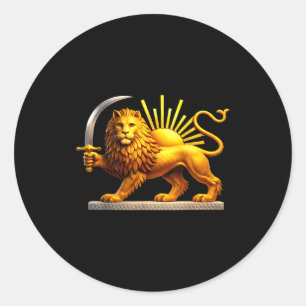 Persian lion, iranian flag, lion & sun emblem classic round sticker