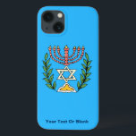 Persian Magen David Menorah iPhone 13 Case<br><div class="desc">This image was adapted from an antique Persian Jewish tile and features a menorah with a Magen David (Star of David) framed by olive branches.  The imperfections of the original,  hand-painted image have been preserved. Add your own text.</div>