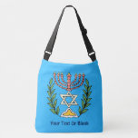 Persian Magen David Menorah Crossbody Bag<br><div class="desc">This image was adapted from an antique Persian Jewish tile and features a menorah with a Magen David (Star of David) framed by olive branches. The imperfections of the original, hand-painted image have been preserved. Add your own text. You may choose another background colour; and it looks nice on just...</div>