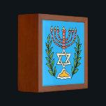 Persian Magen David Menorah Desk Organiser<br><div class="desc">This image was adapted from an antique Persian Jewish tile and features a menorah with a Magen David (Star of David) framed by olive branches.  The imperfections of the original,  hand-painted image have been preserved.</div>