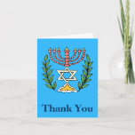 Persian Magen David Menorah Holiday Card<br><div class="desc">A thank you card to accompany Bar/Bat Mitzvah invitations featuring the same design.    This image was adapted from an antique Persian Jewish tile and features a menorah with a  Magen David (Star of David) framed by olive branches.  The imperfections of the original,  hand-painted image have been preserved.</div>