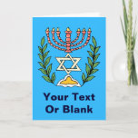 Persian Magen David Menorah Holiday Card<br><div class="desc">This image was adapted from an antique Persian Jewish tile and features a menorah with a  Magen David (Star of David) framed by olive branches.  The imperfections of the original,  hand-painted image have been preserved.</div>