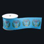 Persian Magen David Menorah Satin Ribbon<br><div class="desc">This image was adapted from an antique Persian Jewish tile and features a menorah with a Magen David (Star of David) framed by olive branches.  The imperfections of the original,  hand-painted image have been preserved.</div>