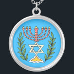 Persian Magen David Menorah Silver Plated Necklace<br><div class="desc">This image was adapted from an antique Persian Jewish tile and features a menorah with a Magen David (Star of David) framed by olive branches.  The imperfections of the original,  hand-painted image have been preserved.</div>