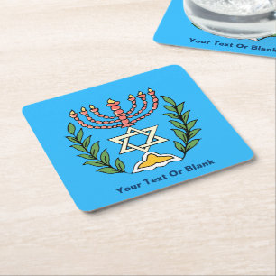 Persian Magen David Menorah Square Paper Coaster