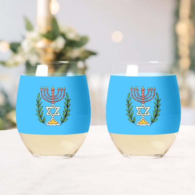 Persian Magen David Menorah Stemless Wine Glass (Insitu (Wedding))