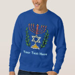 Persian Magen David Menorah Sweatshirt<br><div class="desc">This image was adapted from an antique Persian Jewish tile and features a menorah with a Magen David (Star of David) framed by olive branches.  The imperfections of the original,  hand-painted image have been preserved.</div>