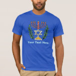 Persian Magen David Menorah T-Shirt<br><div class="desc">This image was adapted from an antique Persian Jewish tile and features a menorah with a Magen David (Star of David) framed by olive branches.  The imperfections of the original,  hand-painted image have been preserved.</div>