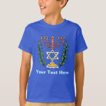 Persian Magen David Menorah T-Shirt<br><div class="desc">This image was adapted from an antique Persian Jewish tile and features a menorah with a Magen David (Star of David) framed by olive branches.  The imperfections of the original,  hand-painted image have been preserved.</div>