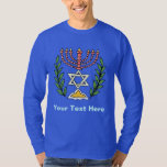 Persian Magen David Menorah T-Shirt<br><div class="desc">This image was adapted from an antique Persian Jewish tile and features a menorah with a Magen David (Star of David) framed by olive branches.  The imperfections of the original,  hand-painted image have been preserved.</div>