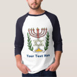 Persian Magen David Menorah T-Shirt<br><div class="desc">This image was adapted from an antique Persian Jewish tile and features a menorah with a Magen David (Star of David) framed by olive branches.  The imperfections of the original,  hand-painted image have been preserved.</div>