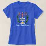 Persian Magen David Menorah T-Shirt<br><div class="desc">This image was adapted from an antique Persian Jewish tile and features a menorah with a Magen David (Star of David) framed by olive branches.  The imperfections of the original,  hand-painted image have been preserved.</div>