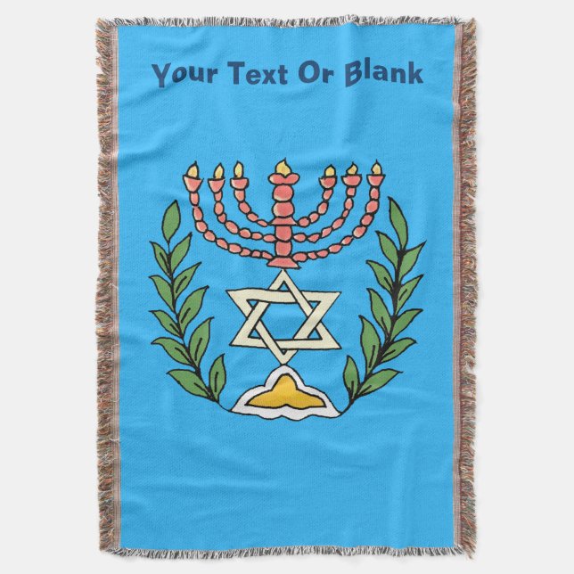Persian Magen David Menorah Throw Blanket (Front Vertical)