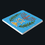 Persian Magen David Menorah Trivet<br><div class="desc">This image was adapted from an antique Persian Jewish tile and features a menorah with a Magen David (Star of David) framed by olive branches.  The imperfections of the original,  hand-painted image have been preserved.</div>