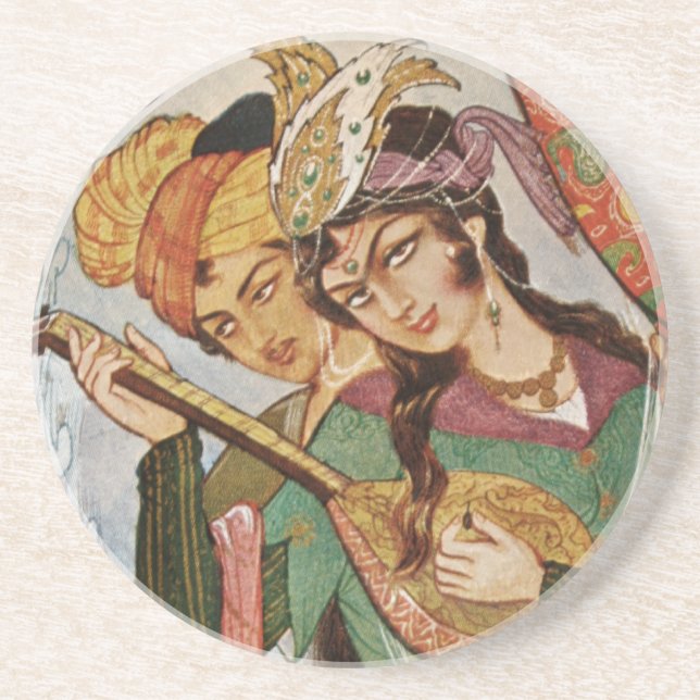 Persian Miniature Nymph with setar in detail Coaster (Front)