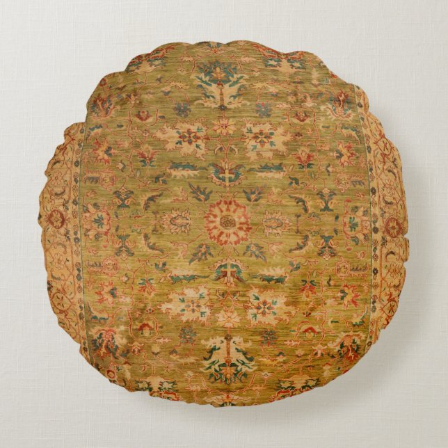 Persian Muted Green Yellow Blue  Round Cushion (Front)