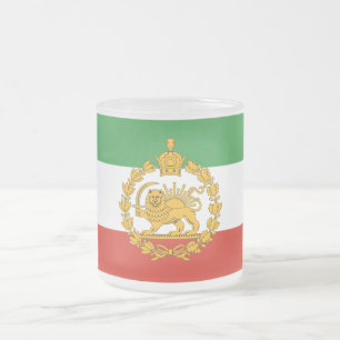 Persian National Lion Sun With Crown Pahlavi Iran  Frosted Glass Coffee Mug
