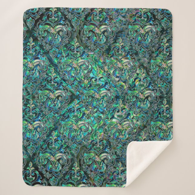 Persian Oriental pattern abalone and silver Sherpa Blanket (Front)