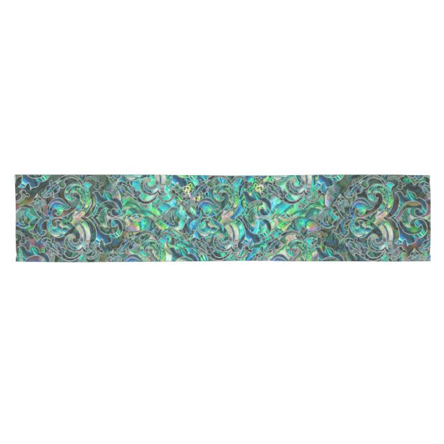 Persian Oriental pattern abalone and silver Short Table Runner (Horizontal)