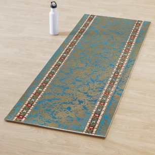 Persian Oriental Rug Luxury Green & Gold Runner Yoga Mat