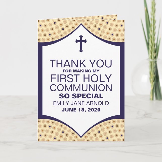 Persian Pattern, First Holy Communion Thank You Card (Front)