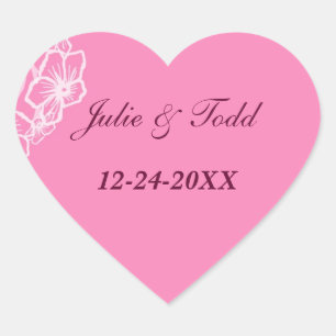 Persian Pink Modern Floral Wedding Heart Sticker