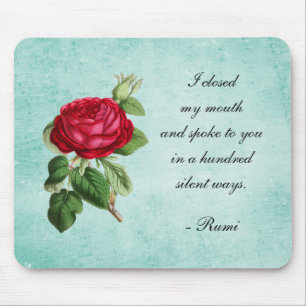 Persian Poet Rumi Typography with Elegant Red Rose Mouse Mat