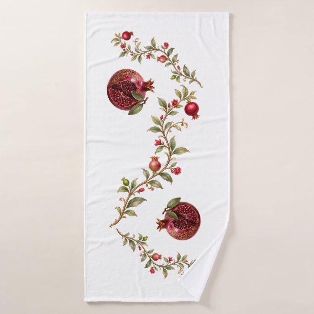 Persian Pomegranate Tree Wall Art | Luxury Botanic Bath Towel Set (Bath Towel)
